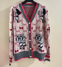 商城同款一线品牌折扣尾货2024春新款粉红色卡通羊毛v领针织开衫