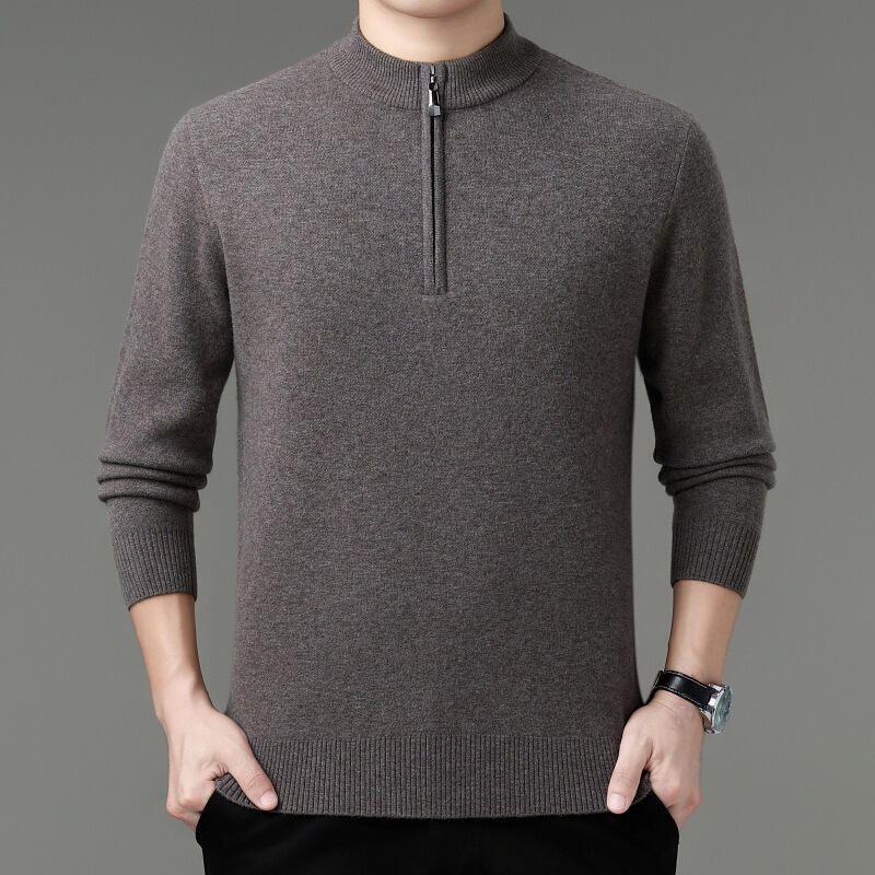 Counter Men's Cashmere Sweater Winter Thickened Warm Half-height Zipper Collar Men's Wool Base Shirt All-match Pullover Sweater