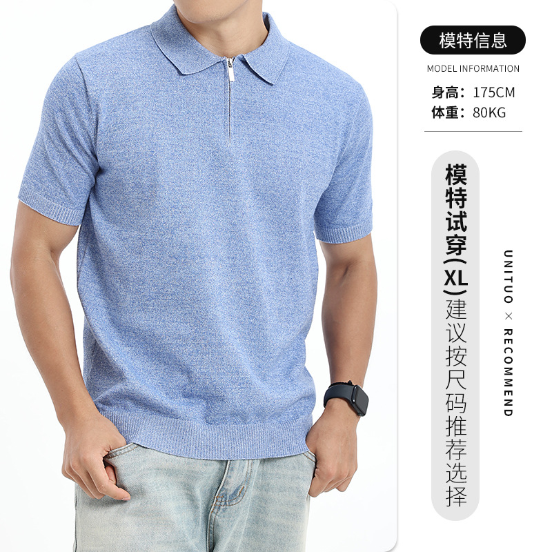 Europa y los Estados Unidos transfronterizos hombres semi-cremallera de punto correa de algodón collar polo camisa de manga corta de alto nivel ligera de negocios ropa casual para hombres
