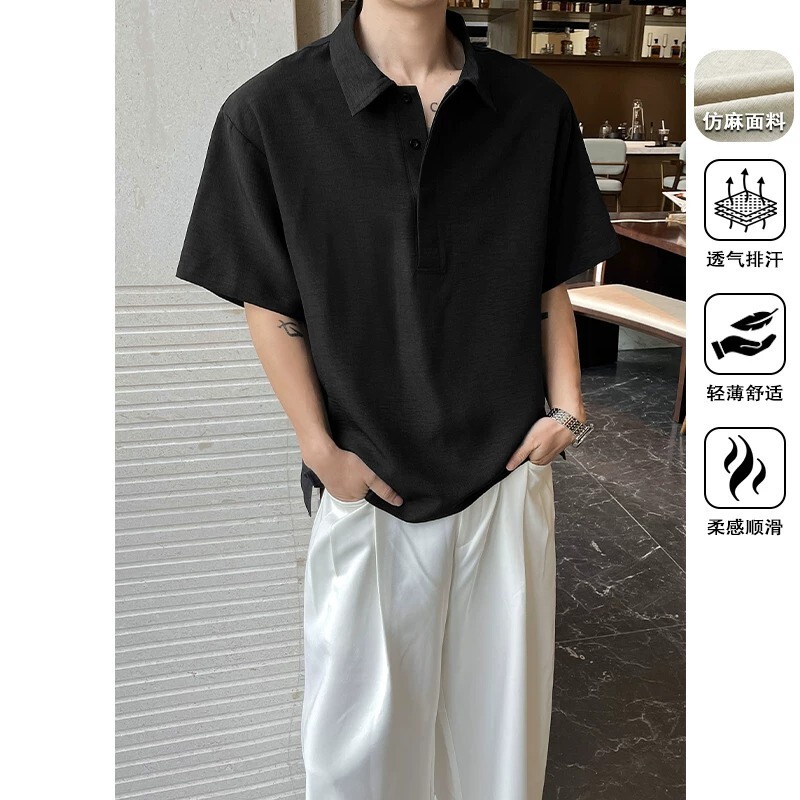 Old Money Style Linen-Like Polo Shirt Short-Sleeved Men's Summer Thin T-Shirt Breathable Commuter High-End Shirt Old Money Style Linen-Like Polo Shirt Short-Sleeved Men's Summer Thin T-Shirt Breathable Commuter High-End Shirt