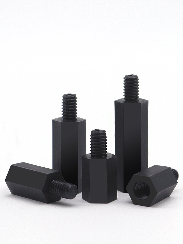 M2M6黑色塑料单头六角螺柱M4M5尼龙单通隔离柱绝缘PA66阴阳螺丝