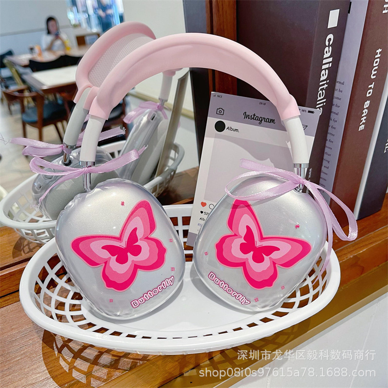 South Korea Airpods Max Protective Case Pink Bow Apple Max Headset Case Transparent Soft Case