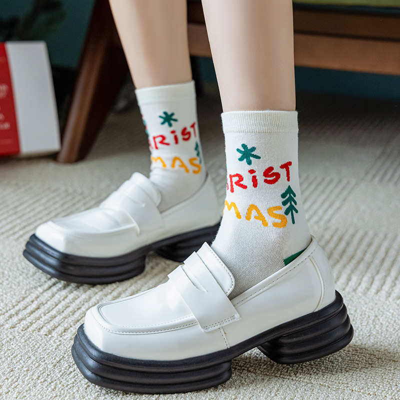 Weihnachtsstrümpfe, Kinder-Mittelrohr-Herbst- und Winter-Sternzeichen-rote Socken, niedlicher Cartoon-Lebkuchenmann, Schneemann,_voghion.com