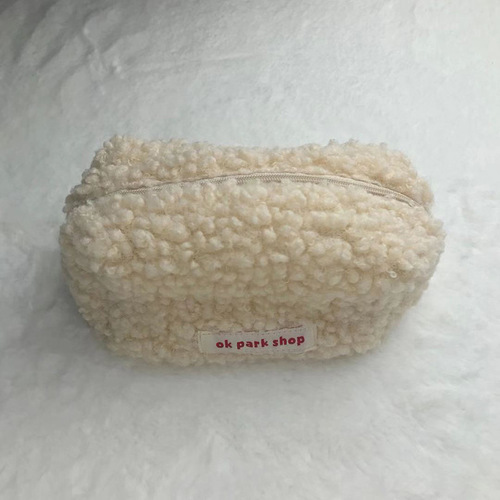 Fleece Makeup Bag Korean Style Fashion Simple Lamb Fur Pen Bag Large Capacity Zero Wallet Stationery Bag Storage Bag Square
