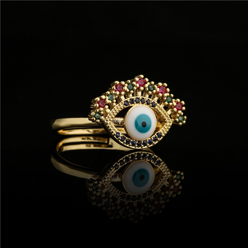 Fashion Eye Shape Copper Micro-inlaid Color Zirconium Opening Ring display picture 3