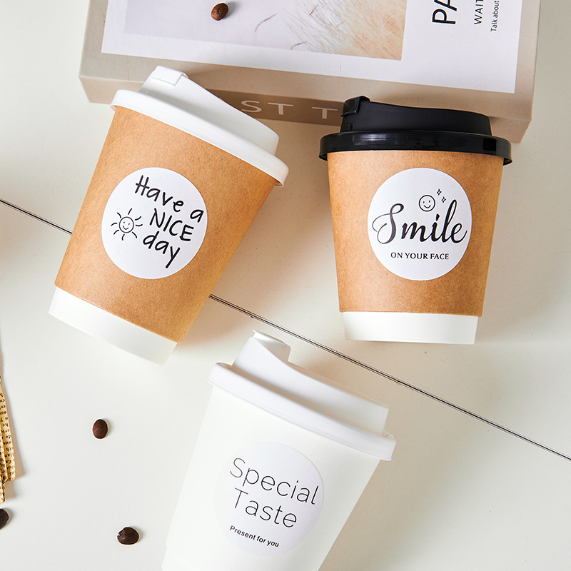 Coffee Cup Disposable with Lid Tea Hot Drink Packaging Cup Thickened Household Kraft Paper Cup Takeaway Commercial 