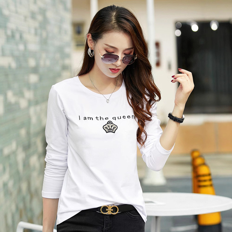 2022 AuTumn New Fashion Casual T-shirT Women's LeTTer Embroidered Pullover BoTToming ShirT wiTh Slimming and Loose 917 2022 AuTumn New Fashion Casual T-shirT Women's LeTTer Embroidered Pullover BoTToming ShirT wiTh Slimming and Loose 917