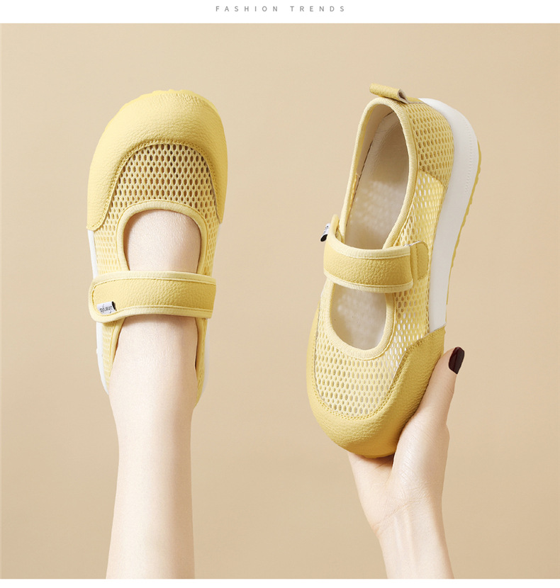 Giày Mary Jane nữ đế dày lưới thoáng khí Velcro mới mùa hè 2025 — JST 7173 màu camel cao gót 2, JST 7238 Cao gót màu be 3,8, JST 1988 cao gót đen 3.5, Cao gót trà sữa JST 1988 3.5 chi tiết 10