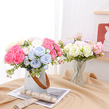 现货批发家居装饰仿真假花小把束玫瑰 婚庆布置仿真5头波斯玫瑰花