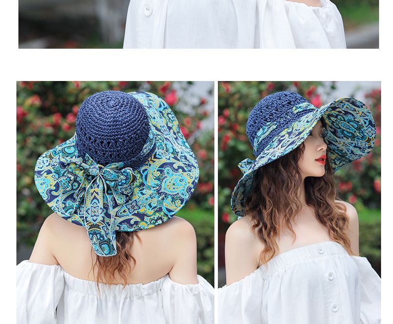 Women's Simple Style Color Block Printing Big Eaves Sun Hat display picture 2