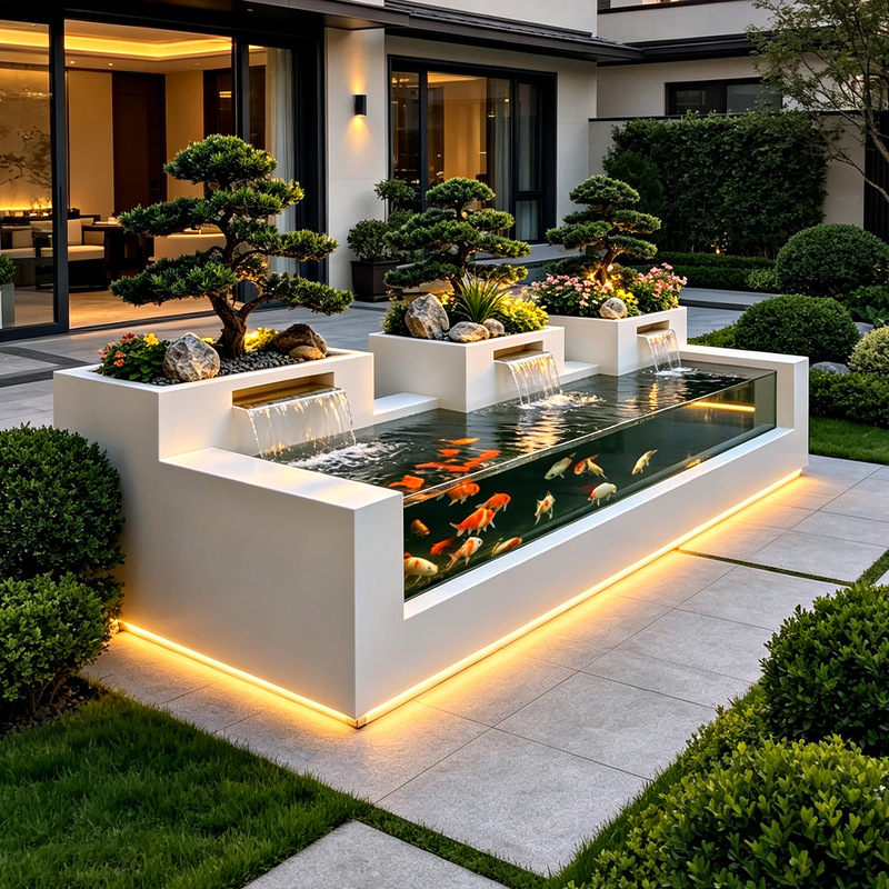 Customized Stainless Steel Landscape Fish Pond Flower Box Garden Filter Waterfall Water Feature Pool Outdoor Finished Product Circulating Water Ornament