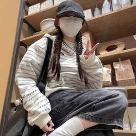 25年秋冬新款款时尚连帽卫衣女美式条纹设计感上衣宽松外套
