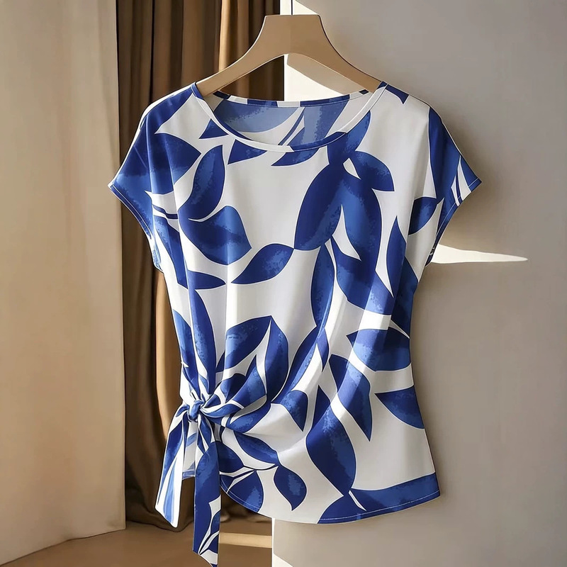 2026 Cross-Border Women's Fashion Spring and Summer Hot-Selling Floral Print One-Shoulder Dress Vacation Style Elegant Shirt Top