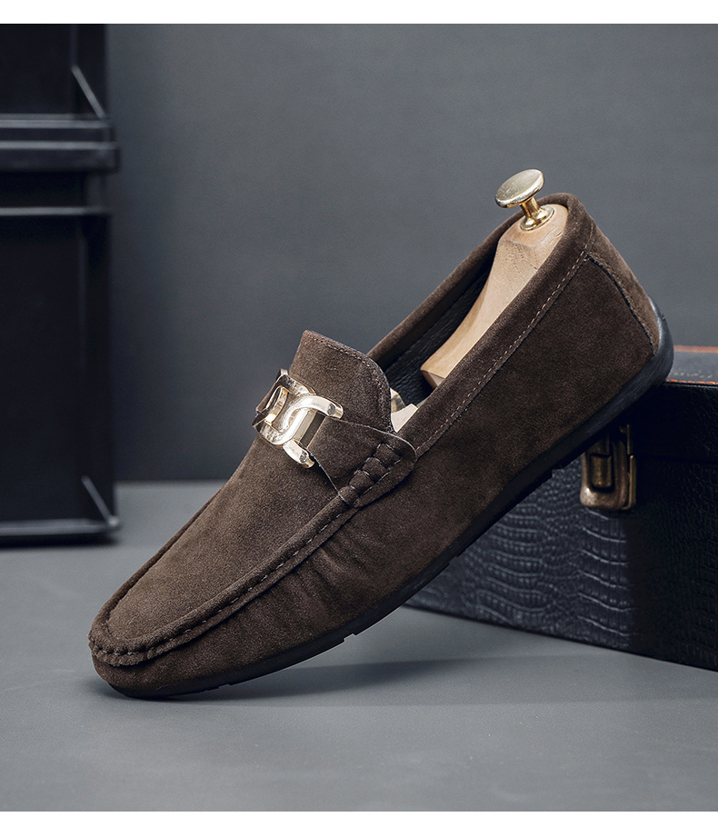 New frosted suede lazy man slip-on small leather shoes loafer driving shoes man_voghion.com