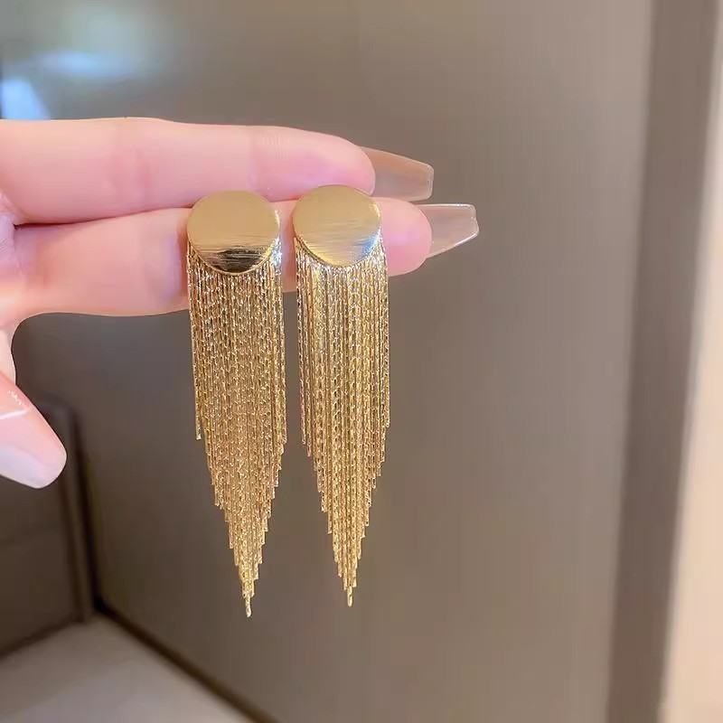 银针扭曲菱形长款金属链条流苏耳环欧美重金属风时尚耳坠耳饰|undefined