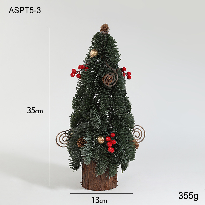 Simulación de plástico verde con nieve mini fruta roja árbol de Navidad decoración de mesa decoración pequeño regalo de Navidad