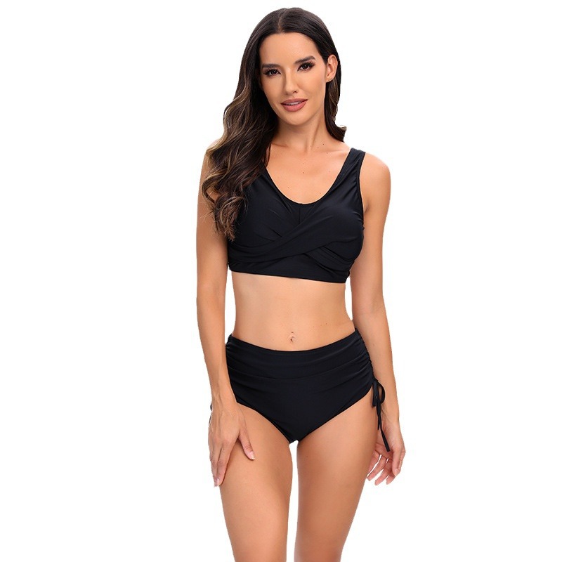 Bikini de Talle Alto con Tiras Cruzadas de Nailon, Sin Mangas, para Natación image 7
