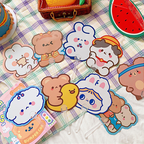 Original cartoon small fan summer cute advertising fan mini handle fan portable plastic fan hand fan new