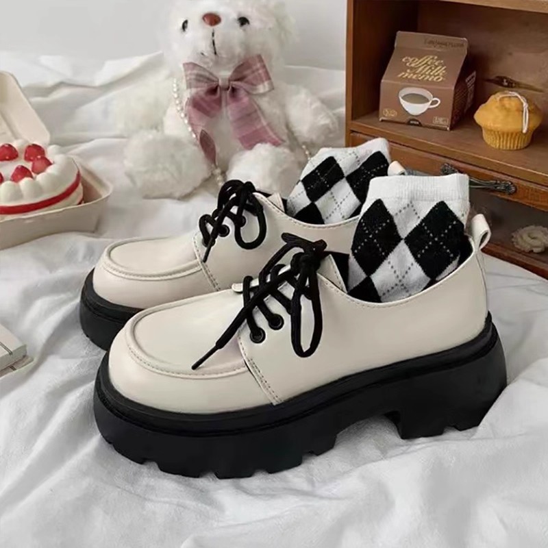 British Style Small Leather Shoes for Women 2025 Autumn New Black and White Versatile Thick-Soled Height-Increasing Loafers