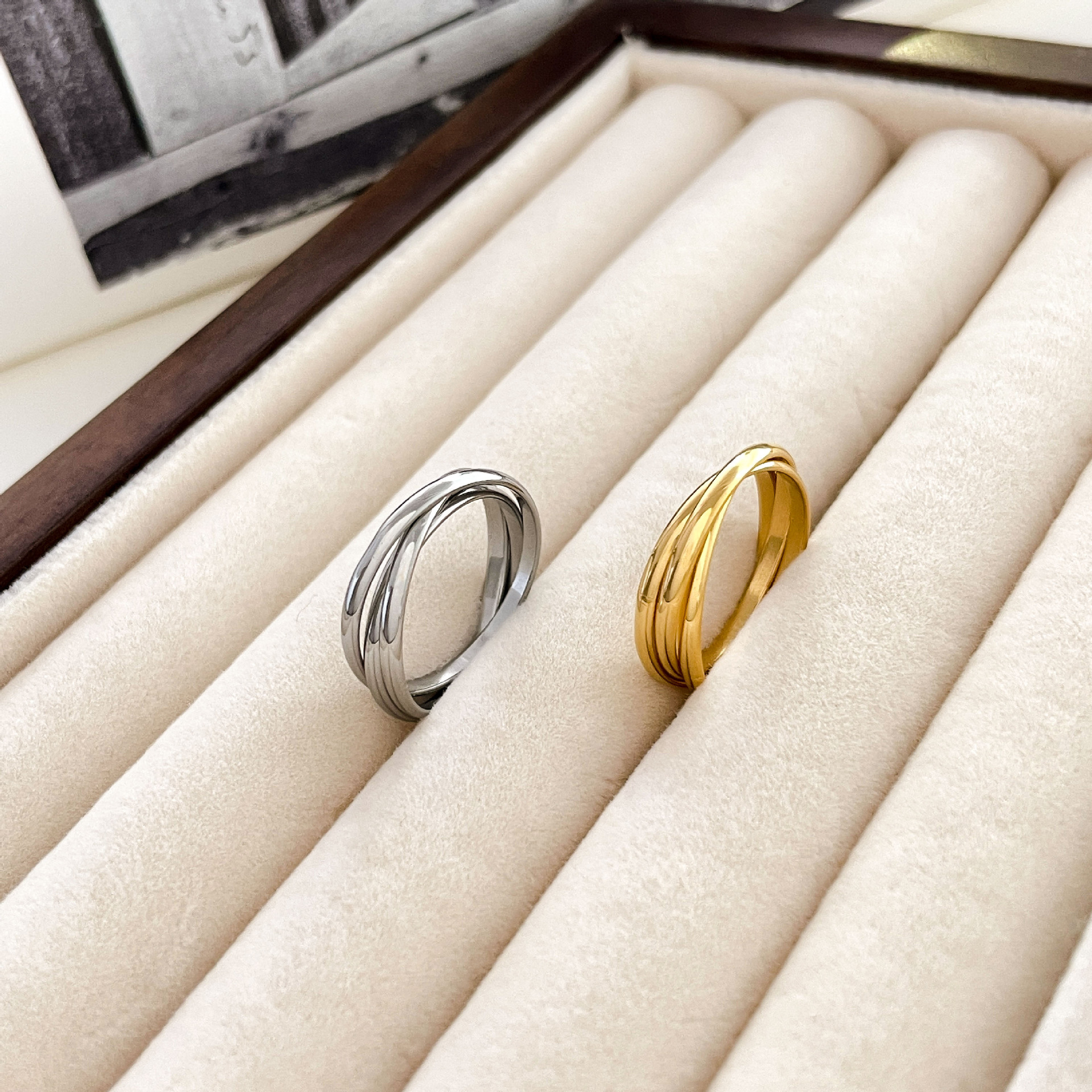 Titanium Steel Material Gold Plated Plating Simple Style Solid Color Titanium Steel Plating Gold Plated Rings