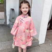 女童旗袍中國風兒童漢服秋冬款女孩改良唐裝外套寶寶長袖連衣裙