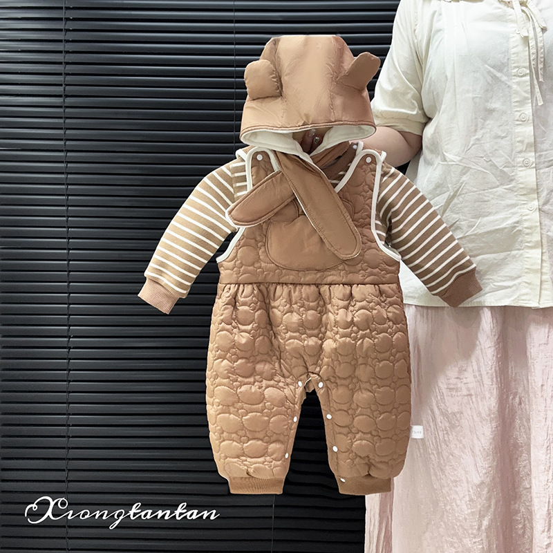 갓 태어난  옷 가을과 겨울 세트 멜빵 2 피스면 기모 얇은 면화  옷