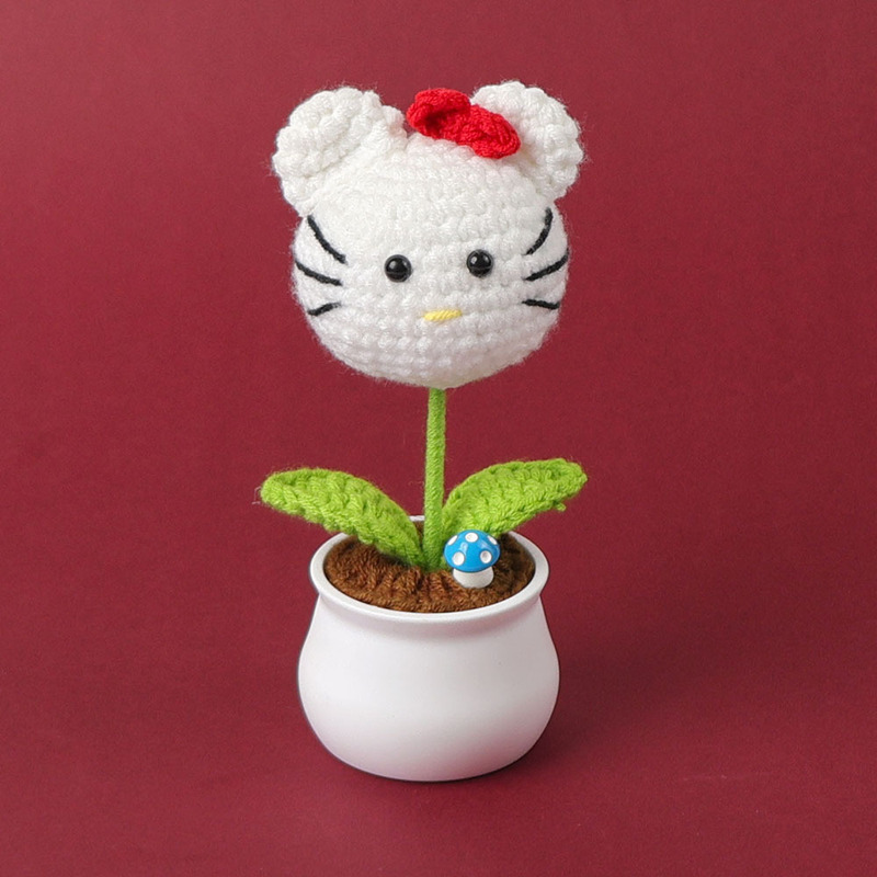 完成したウールひまわり鉢植えスズラン造花チューリップデスクトップ装飾品バレンタインデー教師クラスメートギフト|undefined