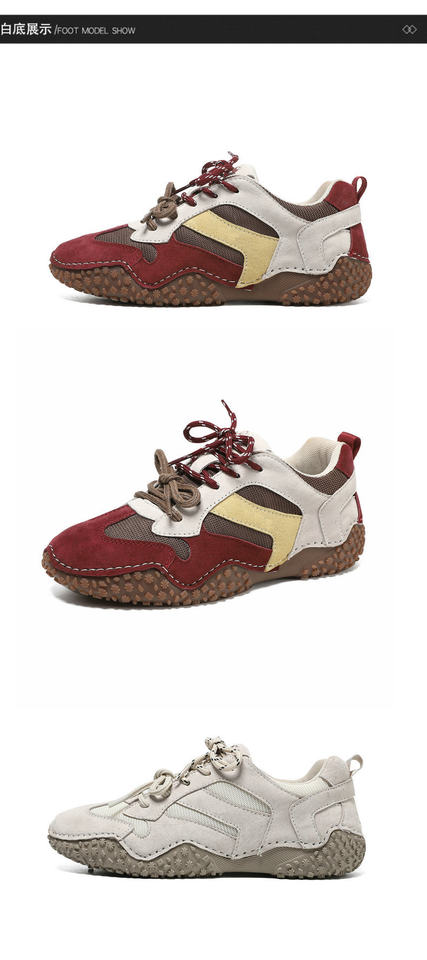 Giày thể thao unisex cỡ lớn da thật mũi tròn, giày sneaker dã ngoại thường ngày — 6885 màu cát, 6885 màu nâu, 6885 màu đỏ rượu, 6886 màu cát chi tiết 30