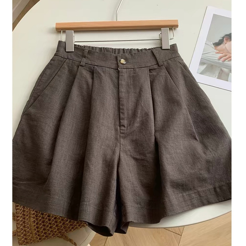 Highly Recommended! Washed Vintage Coffee-Colored Ramie Shorts for Women, Suitable for Summer, Make You Look Taller and Longer-Legged, High-Waisted Wide-Leg Pants Highly Recommended! Washed Vintage Coffee-Colored Ramie Shorts for Women, Suitable for Summer, Make You Look Taller and Longer-Legged, High-Waisted Wide-Leg Pants