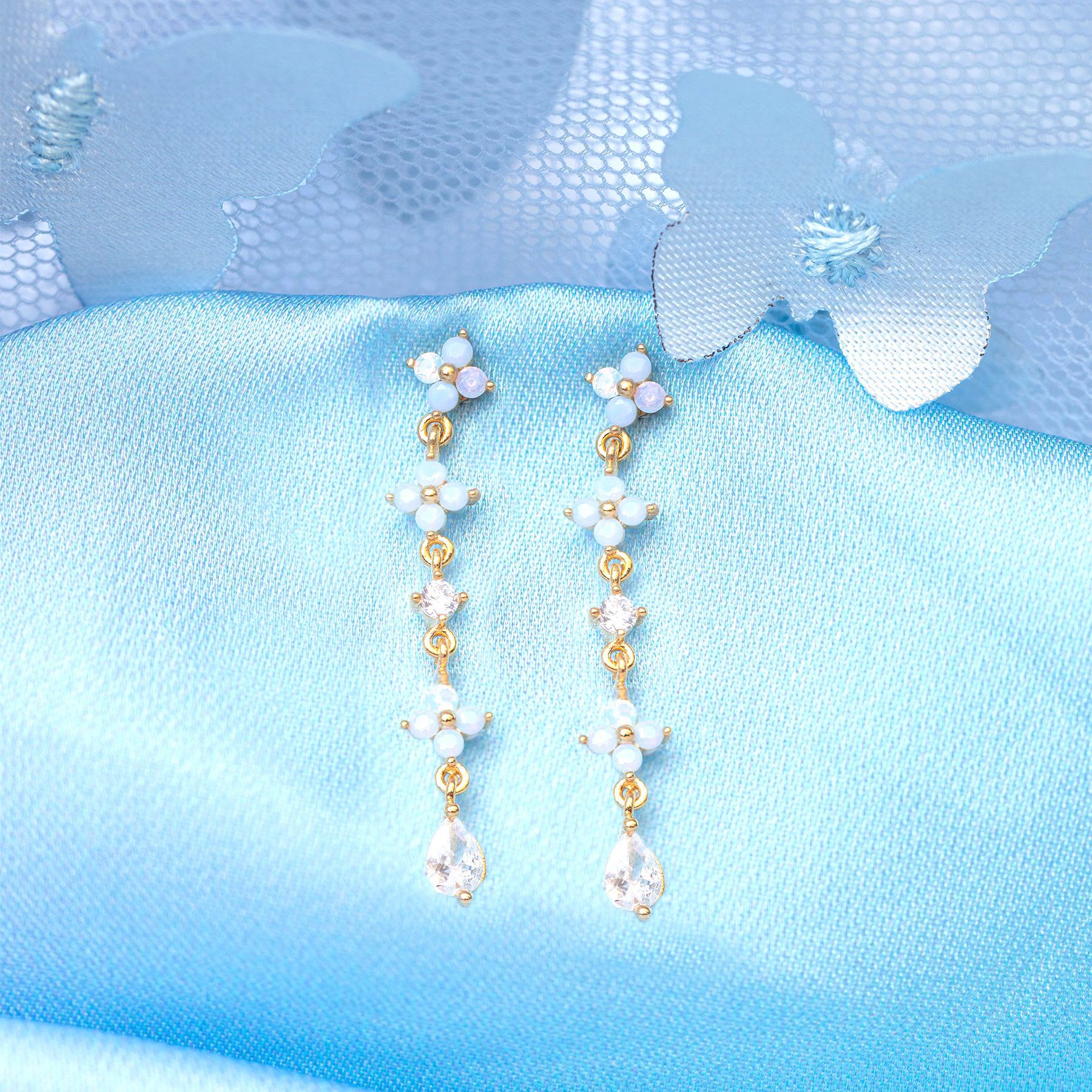 Fashion Blue Flower Long Earrings Female Copper Earrings display picture 6
