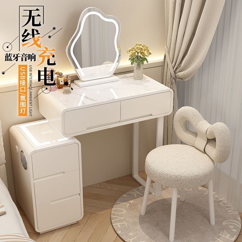 奶油风梳妆台一体实木智能现代简约小型化妆桌2025新款主卧化妆台|undefined