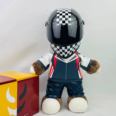 Motosiklet dəbilqələri | Doll Helmet Battery Car Decoration - 28cm-flower-bear-black-and-white-grid-s-size-includes-helmet-buckle