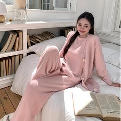 轻奢暖貂睡衣女秋冬季半边绒保暖加厚女士背心内搭三件套家居服新