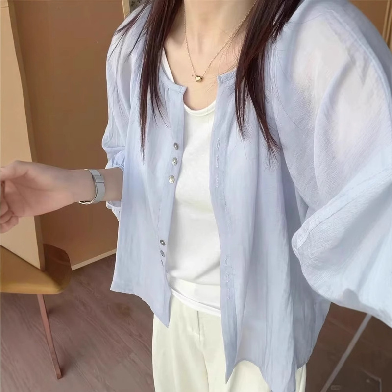 亜麻日焼け止めシャツジャケット レディース 薄手 夏新作 カーディガン風 ゆったり 長袖シャツ ショート丈トップス|undefined