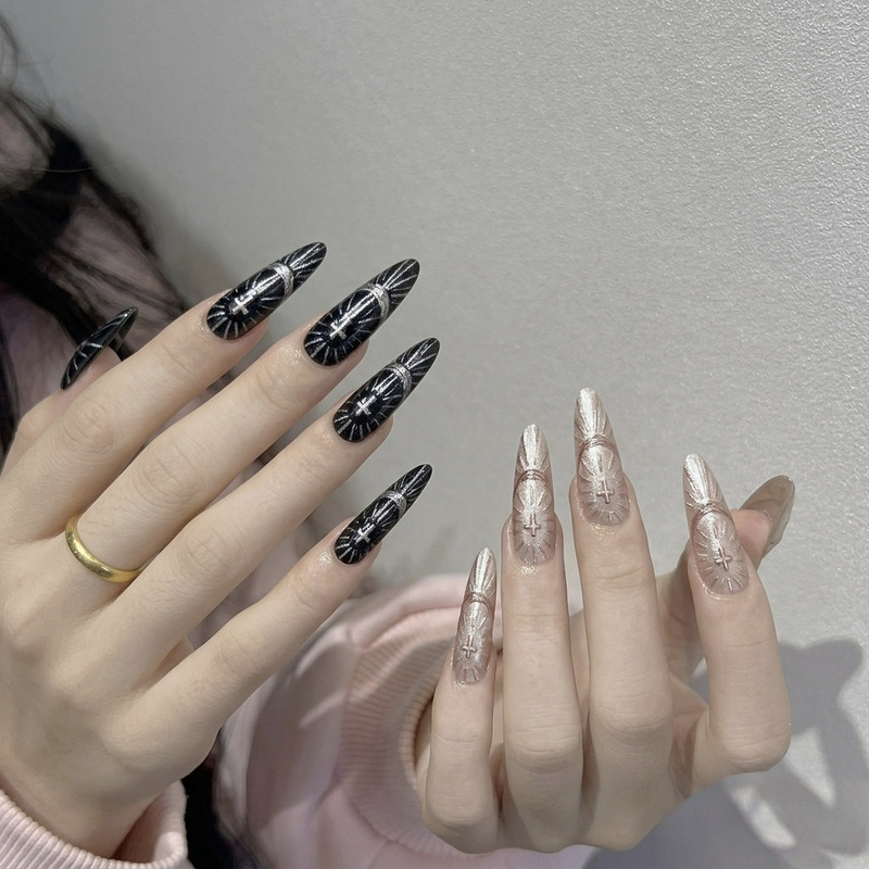 Divine Light Gothic Style Cross Nail Art with a High-End Feel, Sweet and Cool Hot Girl Manicure, Removable Fake Nail Stickers