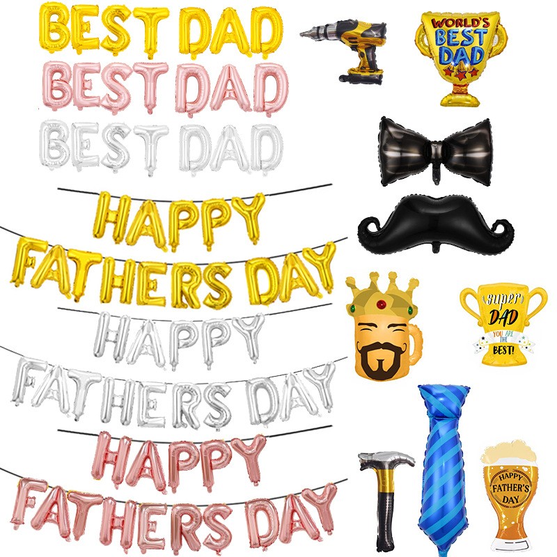 Día del padre transfronterizo feliz tema fiesta decoración decoración barba taladro eléctrico trofeo Día del padre película de aluminio globo al por mayor image 3