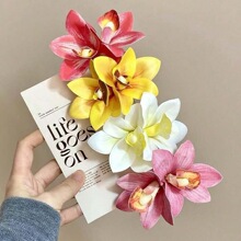 跨境希音爆款鸭嘴夹时尚百搭清爽夏季蝴蝶兰头饰发卡仿真花朵头花