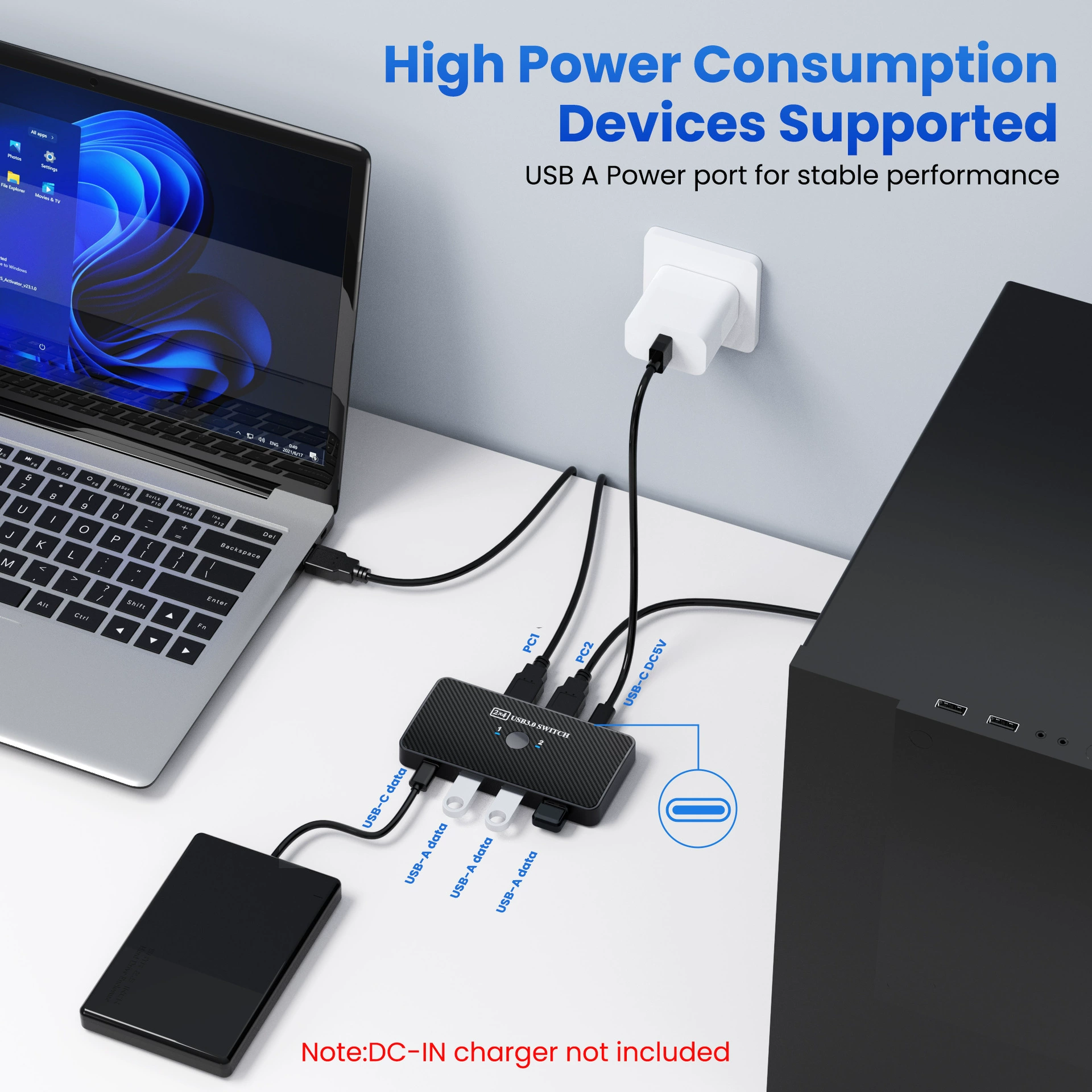 Two-way switcher two-in and four-out adapter computer docking station splitter high speed type-c