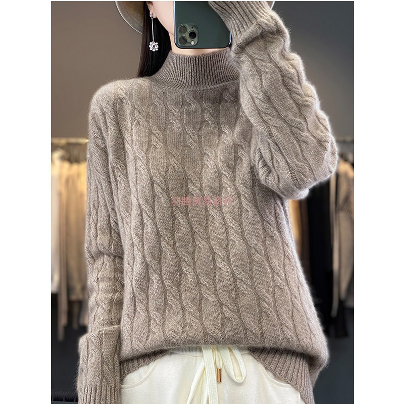 半高领针织毛衣女2025秋冬新款麻花加厚时尚宽松短款内搭打底衫潮