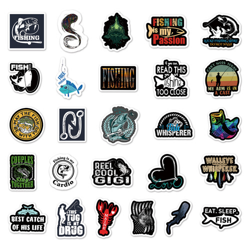 51 non-repeating fishing and sea fishing series suitcases, notebooks, fishing boxes, creative personalized car stickers, waterproof stickers