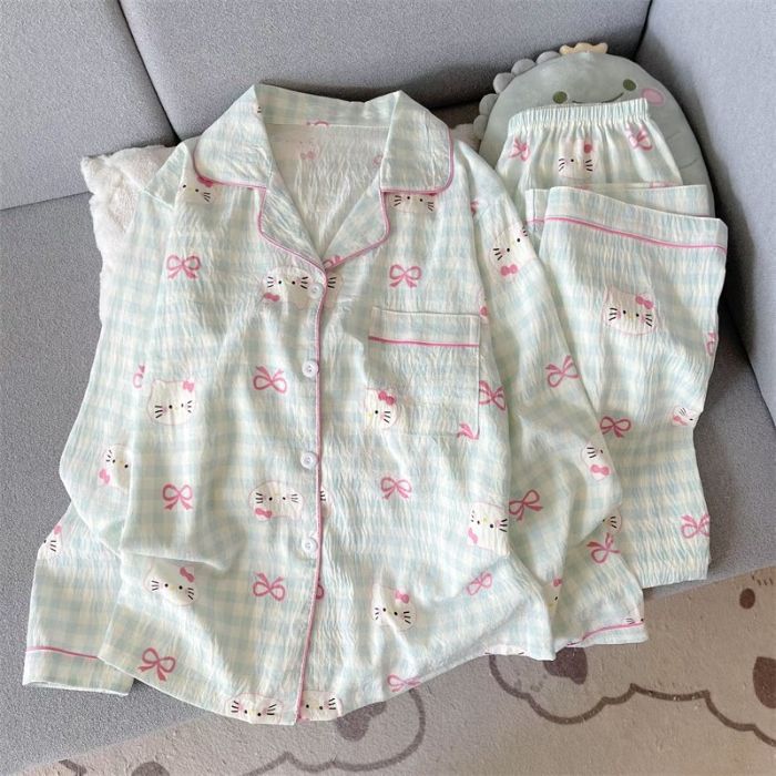 Al por mayor transfronterizo cien pijamas de verano mujeres 2025 nuevas nubes de algodón pantalones de manga larga dibujos animados lindos ropa para el hogar