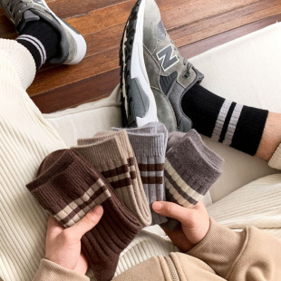 high quality autumn and winter socks men's cashmere tube socks double needle men's socks business vertical strips parallel bars thick sneaker