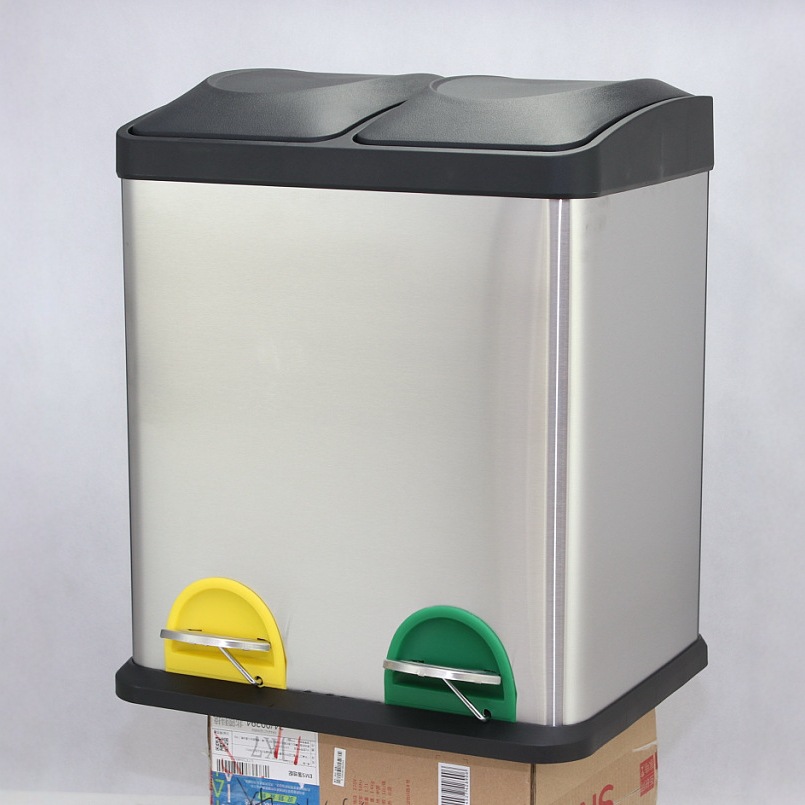 24升三分类彩色脚踏式连体垃圾桶不锈钢室内30L两分类果皮箱45L