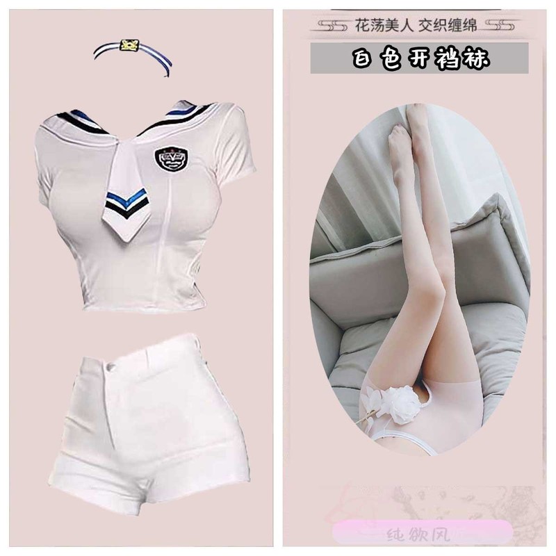 甘くてクールなホットガール日本のネットセレブ衣装セーラー服ネイビーネクタイショートトップ純粋な欲望ジーンズ2点セット|undefined