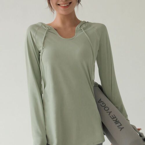 Fashion Loose Slimming Long Sleeve Hooded Sweatshirt Breathable Quick Dry Running Fitness Sport Top Yoga Clothes for Women