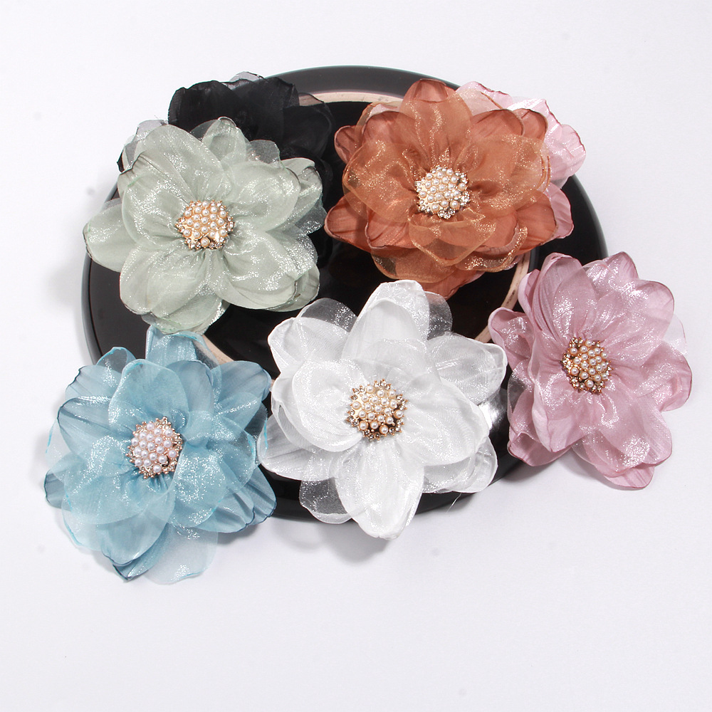 Organza flower accessories, multi-layered three-dimensional gauze flowers, handmade beaded DIY burnt-edge floral decorations, shoe flower accessories