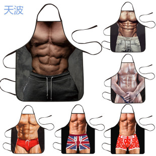 Ttb Creative Abs Funny Macho Apron Kitchen Household Waterproof Personalized Muscle Smock Catering Apron for Men