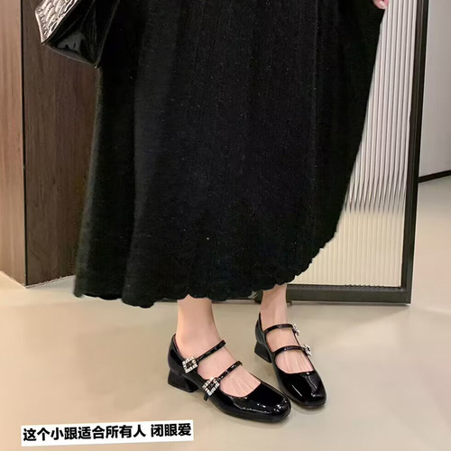 【sheii Su Yinyin】Exquisite Patient~Square Toe Rhinestone Buckle Chunky Heel Mary Jane Shoes for Women's Wedding Shoes