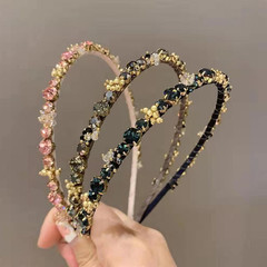 Light luxury niche rhinestone gold bead headband retro elegant temperament headband hair accessories ins cold style hairpin headband