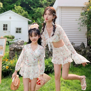 新款亲子泳衣母女保守罩衫分体女孩可爱公主中大女童温泉儿童泳装